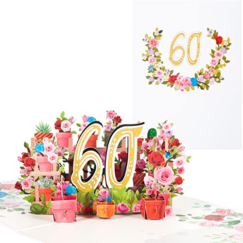 3D Pop-up Cartes d'anniversaire,Fleurs Carte d'anniversaire de 60 ans avec Enveloppe,Cartes d'anniversaire Universelles,Convenant aux Anniversaires,aux Mariages,aux Amitiés et aux Intronisations