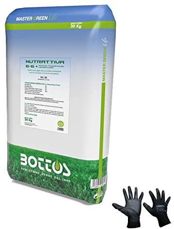 Bottos, Concime granulare naturale Nutrattiva,adatto tutto l'anno per lo sviluppo delle difese del prato (20 Kg + guanti)