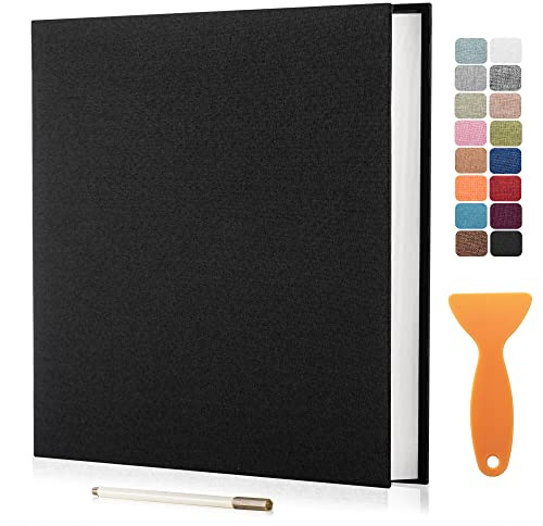 Large Photo Album Self Adhesive Scrapbook Album for 4×6 5×7 8×10 Pictures DIY Magnetic Linen Cover Album 40 Pages for Family Wedding Gifts with Metal Pen and Plastic