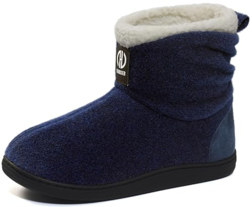 GURGER Botas de Casa Mujer Invierno Fieltro Zapatillas de Estar por Casa Calientes Comodas Botines Pantuflas de Casa Botas Azul Oscuro Talla 38 39