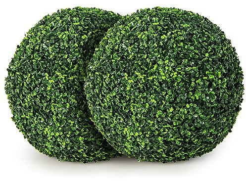 TANGZON 40/48/50/52CM Artificial Topiary Balls, Set of 2 Round Fake Boxwood Topiary Leaf Plants, Indoor Outdoor Hanging Decorative Faux Buxus Grass Balls for Home Office Garden (48CM)