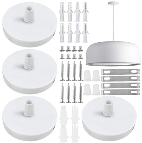 Leikurvo 4 Stück Baldachin Lampe, Metall Weiß Deckenbaldachin 80mm, Baldachin Licht Anhänger Lampenbaldachin Kit, Deckenleuchte Anschluss Metall Anschlussdose, Baldachin Licht Zubehör