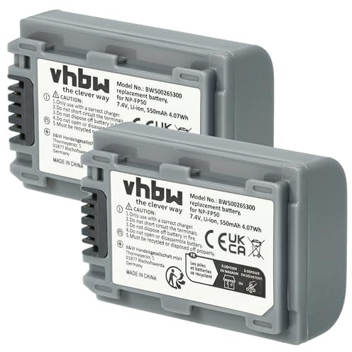 Set x2 baterías vhbw 600mAh para videocámara sustituye Sony NP-FP30, NP-FP50, NP-FP51, NP-FP60, NP-FP70, NP-FP71, NP-FP90, NP-FP91