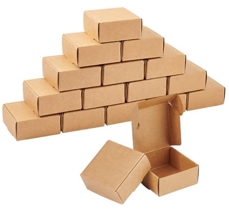OLYCRAFT 100 Mini Cajas de Cartón 5,5 x 5,5 x 2,5 cm - Cajas de Regalo Marrón para Joyas y Artículos Pequeños - Papel Kraft Corrugado para Envolver
