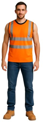 HUBIBUBI Sleeveless Hi Vis Viz Safety T-Shirt Reflective Tape Work Wear Vest Tank Top Sleeveless Hi Vis Viz Safety T-Shirt Reflective Tape Work Wear Vest Tank Top UK Sizes S-2XL (Orange, M)