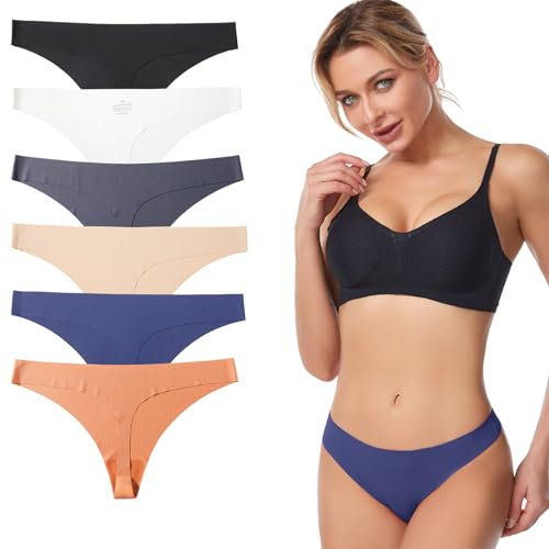 String Coton Femme Invisible Tanga Lot de 6, Taille Basse String sans Couture Ajustement Confortable Culotte Femme pour Travail Loisirs Sports M C-6 Couleurs