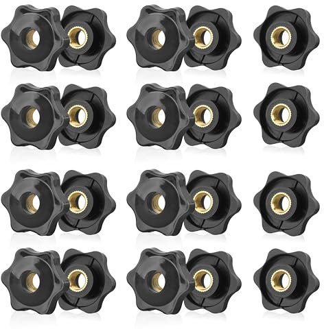 Lot de 20 écrous à poignée étoile M8 - Diamètre : 32 mm - En plastique - Écrou moleté M8 - Convient pour appareils mécaniques et meubles - Noir