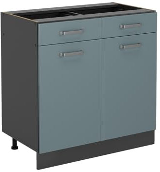 Vicco Küchenunterschrank R-Line, Blau-Grau/Anthrazit, 80 cm, AP Anthrazit