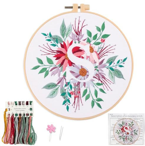 Myfelicity broderikit för nybörjare och vuxna, blommig och bokstavsdesign (S)
