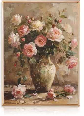 Dazzlewall Vintage Blumen Leinwand Bild, Französisch Land Blumen Wandbild für Badezimmer Schlafzimmer Wohnzimmer Dekor 30x40 cm Ungerahmt