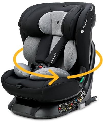 OSANN - Silla de coche bebés/niños Taos360 S Giratoria 360° Isofix y Top-Tether - 40-150 cm - 0 a 12 Años - Grupo 1/2/3 - Gris, 11 Alturas, Orientado hacia atrás/hacia adelante