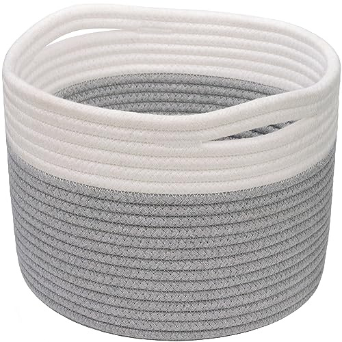 TIMEYARD Small Cotton Rope Storage Basket for Shelves Remote Toy Organiser | 24x24x18cm for Remote Controls, Toys and Small Items. Decorative Shelf Storage for Home Organisation