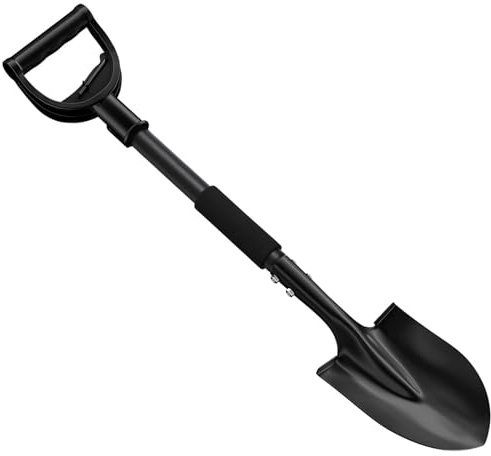 Round Pointed Digging Shovel, 78cm Metal Spade Shovels with D-Grip Handle, Strong handle Light Weight Short Gardening Digging Shovel/Matteblack