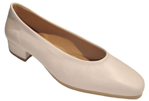ARIADNA SÁNCHEZ Zapatos de Salón Mujer Elie, Cómodos 24 Horas para Azafata y Trabajo. Calzado de Piel Fabricados en España Tacón Bajo (Beige, Sistema Tallas Calzado EU, Adulto, Números, Ancho, 41)