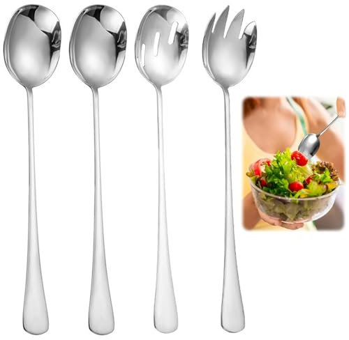 4 Stück Salatbesteck Edelstahl,Göffel 28 cm Tischbesteck für Familie, Hotels, Restaurants,Hotels,Party(Silber)