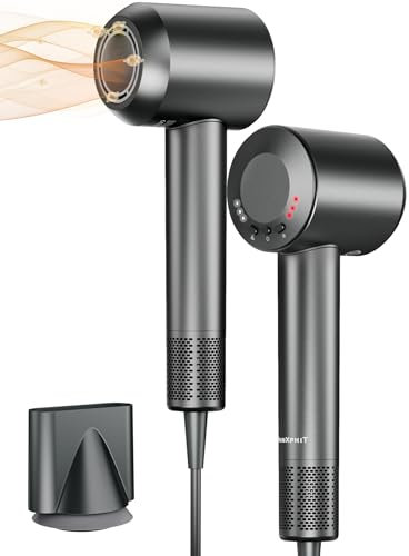 TRANXPHIT Phon Capelli Professionale, 500 Milioni di Ioni Negativi Asciugacapelli con Diffusore, 3 temperature e 4 velocità del vento, Phon Capelli Ricci 160.000 giri/min per Asciugatura Rapida