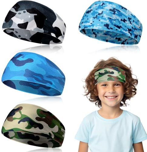 Cinta Deporte Elástica para El Pelo 4 Piezas Diadema Deportiva Niño Cinta Sudor Cabeza Diadema Verano Colores para Deportes Al Aire Libre, Accesorios Correr, Ciclismo (A, A)