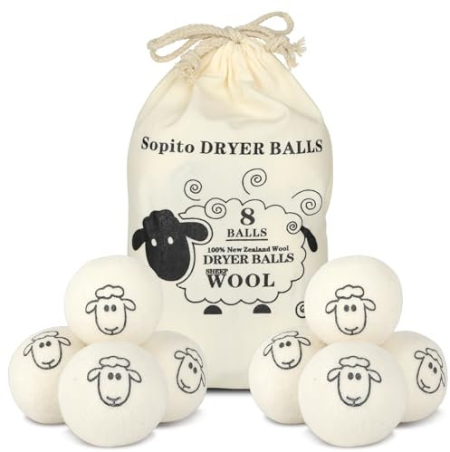 Balles de Séchage pour Lave-Linge, Lot de 8 en 100% Laine de Mouton, XXL Écologiques, Balls pour Duvet, Assouplissant Naturel pour Vêtements Doux