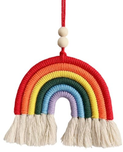 YAPKOLV 1 PCS Arcobaleno Macramè Fatto a Mano con Pallina, Decorazione Boho per Parete, Cameretta Bambini e Baby Room (Multicolore)