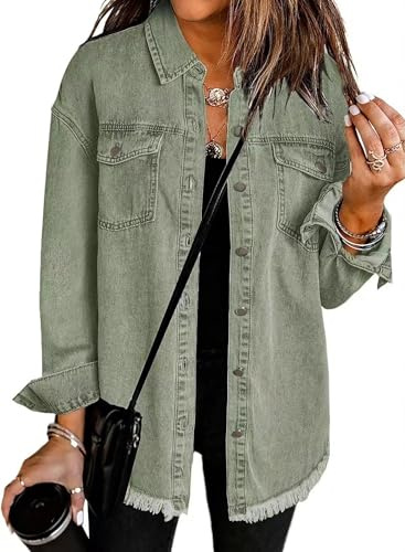 Chemise Femme Chic et Élégant Longue Jeans Jacket Baleine Tenues Automne Décontractées à Manches Longues et Ourlet Effiloché