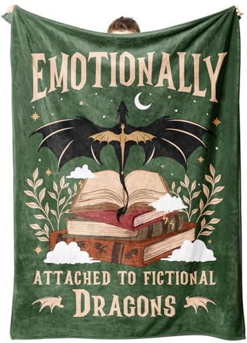 Leebbsin Fantasy Book Lovers Gifts, Bookish Gifts for Woman Men- Gragon Lovers Blanket, Functional Reading Gifts for Readers, Librarian, Book Nerd, Bookworm, Bookish Dragon Throw Blanket 60 x 50