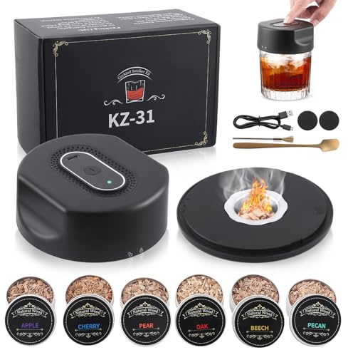 Kit de ahumador eléctrico para cócteles, set de ahumador de whisky con 6 sabores, astillas de madera, recargable, infusor para whisky, regalo para amantes de los cócteles, hombres, papás y esposos