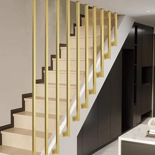 Barandilla cuadrada de metal con forma de L dorada para escaleras de interior de 30 a 150 cm, barra de agarre de seguridad antideslizante (105 cm)