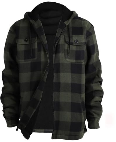 Generisch Veste à capuche de bûcheron doublée pour homme - Veste chaude en polaire sherpa de style chemise à carreaux | Veste d'extérieur robuste pour l'automne et l'hiver, 5XL