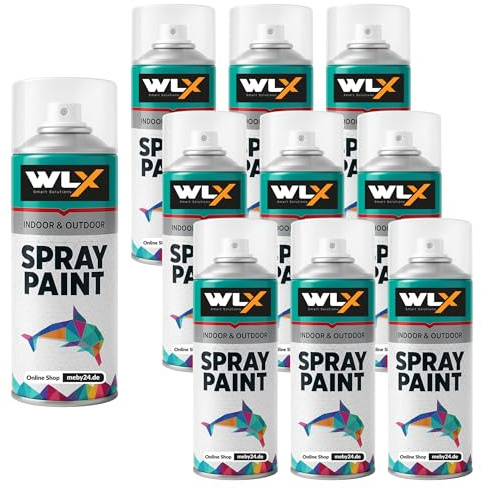 WLX Sprayfarben Set 10 x 400 ml – Schnelltrocknender Sprühlack in RAL-Farben – Hochglänzende Sprühfarbe für Holz, Metall, Stein, Glas & Wand – Lackspray & Graffiti Spray (10-Farben-Set)