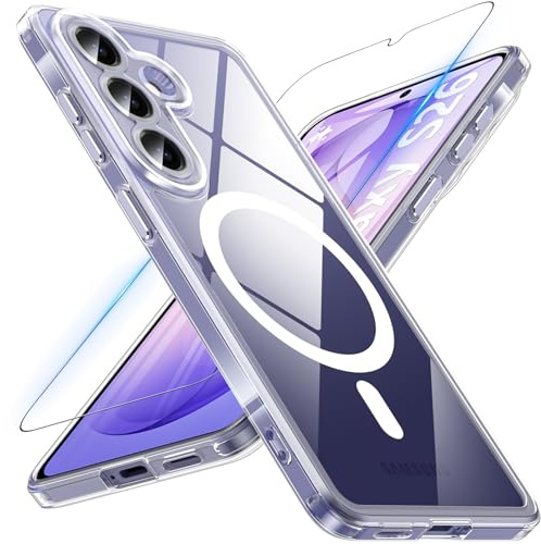 Magnetic Case for Samsung Galaxy S26 with Screen Protector, Clear | Compatible with MagSafe, Support Wireless Charging, Translucent Back, Shockproof Protective Phone Cover