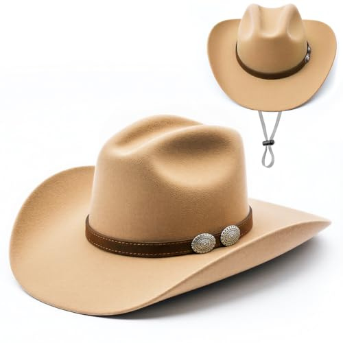 Dlishka Adult Cowboy Hat for Men & Women, Felt Western Cowgirl Hat Size M 57cm, Wide Brim Sun Protection Cowboy Outfit Accessory for Cowgirl Outfits for Women, Country & Western Party Costume.