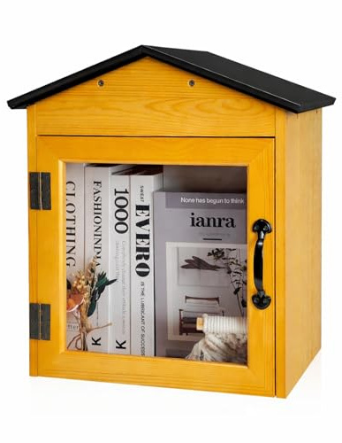Umtiti Library Box Outdoor - Wooden Cabinet Little Literature Box with Black Roof for Community Book Sharing, Garden, Porch, School & Neighborhood, 36 * 43 * 33 cm