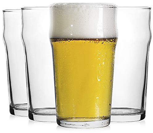 Pint Glass,British Style Imperial Beer Glasses(Set of 4),English Pub style Ale glassware,Unique Design Lager Drinking Glasses,Easy Stacking in The Cupboard (18 oz Set of 4)