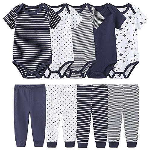 TONE Baby Bodysuits kortärmad toppar, 5-delar och leggingsbyxor, 4-delat set för nyfödda pojkar och flickor 0-3 m/3-6 m/6-9 m/9-12 m bomull