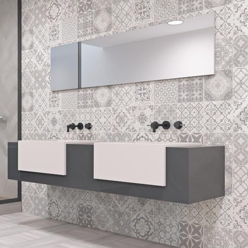 RE-COVERTILES - Adesivi Piastrelle Cucina Bagno Mattonelle adesive in PVC Impermeabili Antigraffio Stickers Decorazione Parete Cementine Peel and Stick - Modello 24 Pz 10x10 cm PS00237 Made in Italy