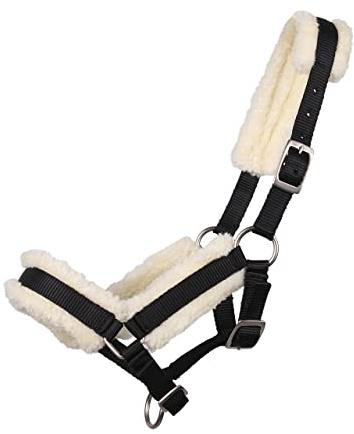 QHP Arbo-Inox® Foal Halter with 3-Way Adjustable Faux Fur (03, Black)