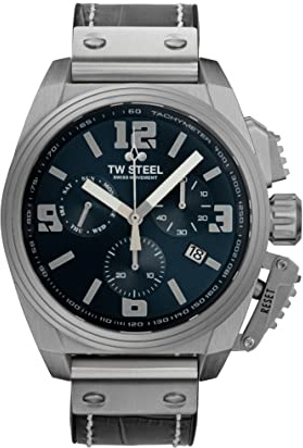 TW Steel Swiss Canteen herrkronograf, 46 mm, med läderarmband, grå, Armband