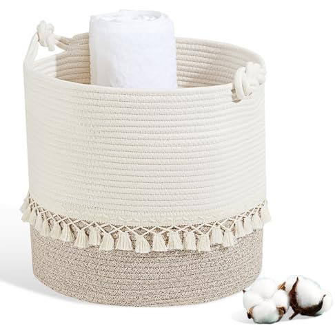 HDRNT Cesto portabiancheria intrecciato in cotone, 38 l, con manico, per riporre oggetti, per giocattoli, organizer per biancheria da bagno (35 x 40 cm) (marrone)