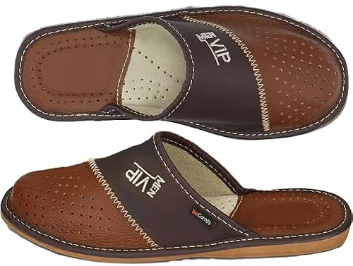 BeComfy Pantofole da Uomo in Pelle con Ricamo VIP KingDad Supermen Relax Ciabatte da Uomo 40-46 EU (Marrone, 41)
