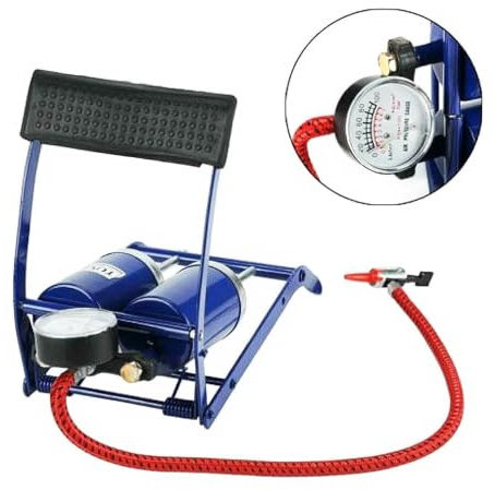 OMAC Fußpumpe Fußluftpumpe Auto mit Manometer Doppelzylinder Luftpumpe Fahrrad