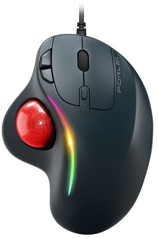 Mouse trackball cablato RGB, design ergonomico e confortevole, riduce l'affaticamento muscolare, facile controllo del pollice, tracciamento di precisione con 5 DPI regolabili, mouse a sfera