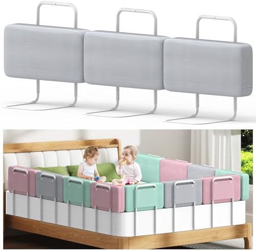 Kidsgigglz Bettgitter 60cm，Bettschutzgitter für Kinder，Rausfallschutz Bett，Baby Bettschutzgitter，Höhenverstellbar,Einfache Montage,Kinderbettgitter für Kinder mit Verstärktem Rahmen,Grau