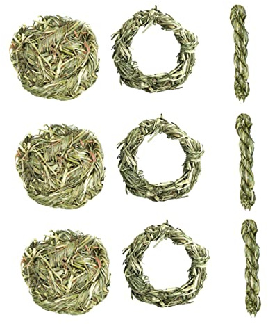 Happyyami Lot De 9 Jouets à Mâcher en Herbe De Timothy pour Cochons d'Inde Et Chinchillas, Anneaux Et Balles Naturels pour Soins Dentaires, Adapté Aux Petits Animaux De Compagnie