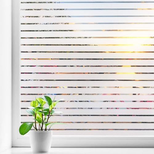 vgoltd Frosted Stripe Pattern Window Film Self-Adhesive Vinyl Privacy Film for Glass Windows Bathroom Home & Office Doors (60 x 100 cm)
