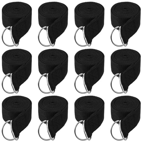 12 Pcs Yoga Strap 6Ft Exercise Stretch Bands for Flexibility with Adjustable Metal D Ring Buckle Loop Stretch Strap Non Elastic Yoga Belt Yoga Exercise Adjustable Straps for Pilates