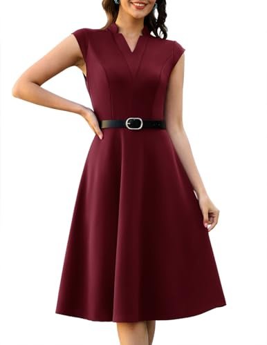 WedTrend Robe de cocktail élégante rockabilly années 50 avec poches, bordeaux, L