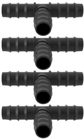 Briny River Lot de 4pcs Raccords de Tuyau en T en Plastique pour Tuyau d'arrosage Goutte à Goutte Connecteur Cannelé de Jardin pour Système Goutte à Goutte de 20mm Noir