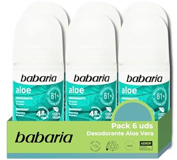 Babaria - Déodorant Antitranspirant avec Aloe Vera Pack 6 ⎮ Protection 48h ⎮ Hydratant et Apaisant ⎮ Sans Alcool et Soin Doux ⎮ 50 ml