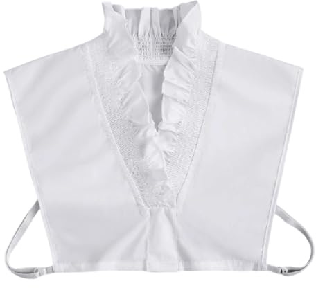 Putaowor Detachable Dickey Collar Inserts Elegant Ruffle Victorian Fake Collar V Neck Half Shirt Women White