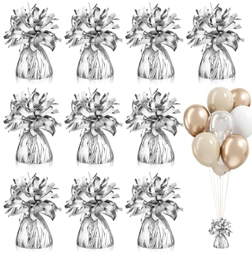 Niuny Pesetti per Palloncini Pesi per Palloncini ad Elio 10 pcs Peso per Palloncinis con Lamina Metallica 170g/Pcs Riutilizzabili per Compleanno Feste Celebrazioni Decorazione (Argento)
